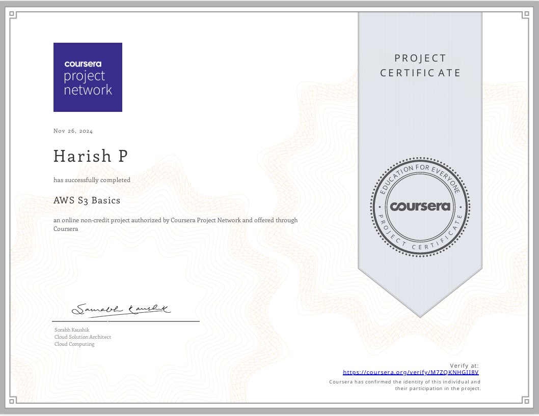 AWS S3 Basics Certificate