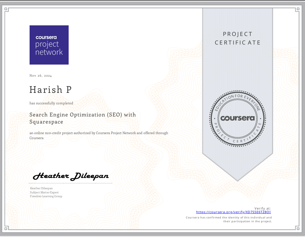 SEO with Squarespace Certificate
